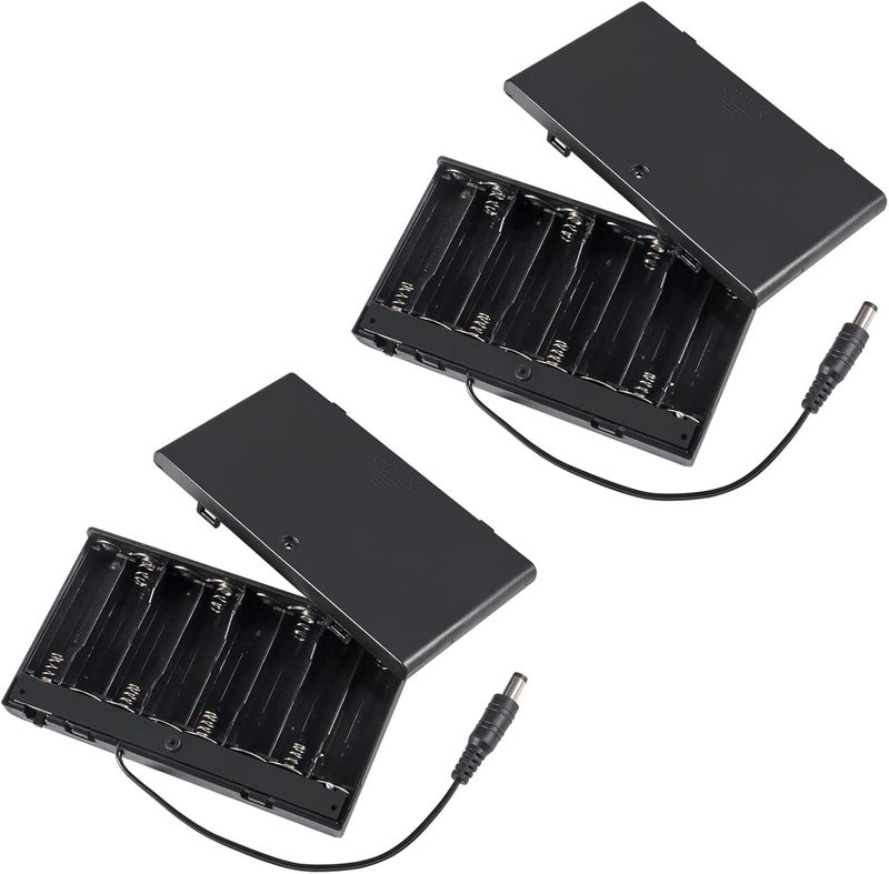 AITIAO 2Pcs 8 Slots AA Battery Holder Case Box 8 x 12V Battery Storage Box Battery Container Case with DC 5.5x2.1mm Male Connector and Cover ON/Off Switch - Image 1