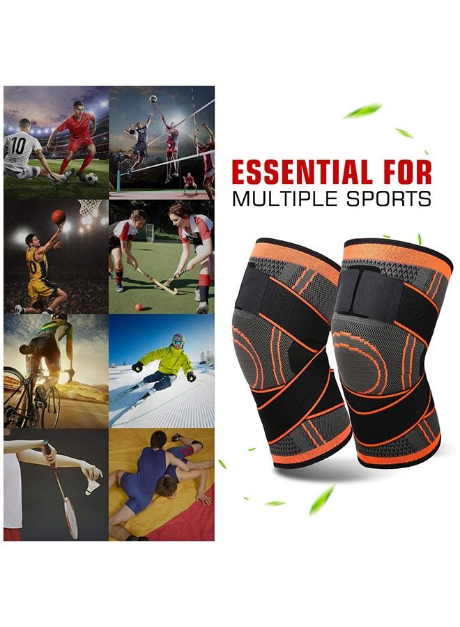 2-Piece Knee Brace Sports Protective Knee Pads Compression Knee Sleeve for Men & Women Knee Support Running Cycling Basketball with Adjustable Strap Wrap