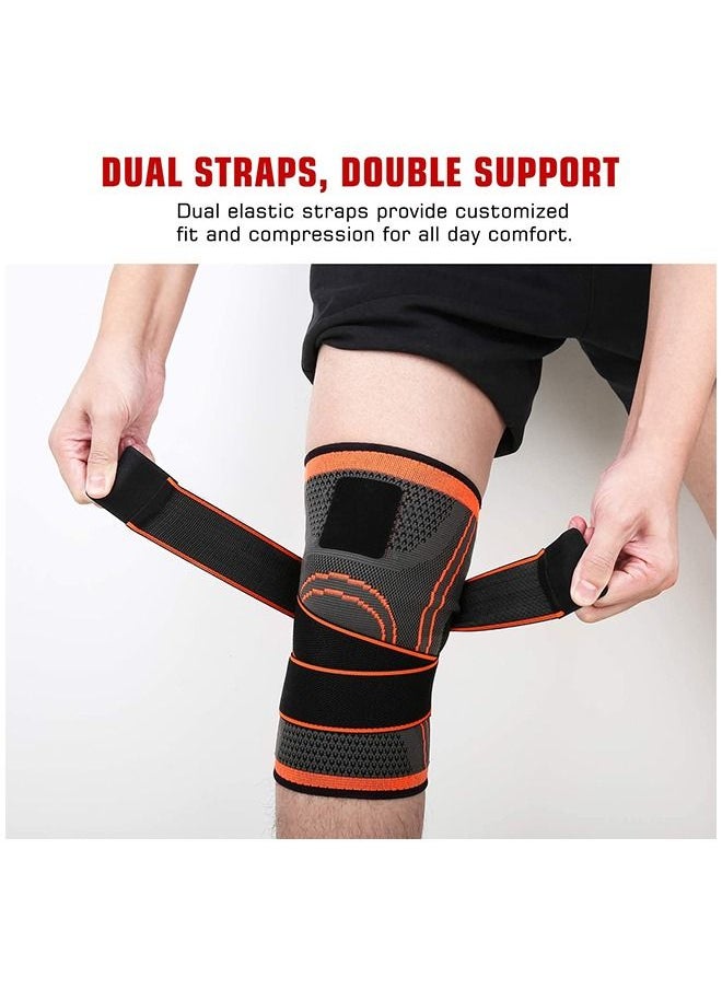 Generic 2-Piece Knee Brace Sports Protective Knee Pads Compression Knee Sleeve for Men & Women Knee Support Running Cycling Basketball with Adjustable Strap Wrap  - Image 3