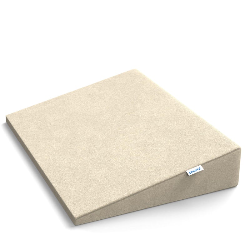 Cherilo Cherilo Half Size Elevated Wedge Pillow for Baby Crib & Mattress, Helps to Elevate Baby for Acid Reflux, Colic, GERD, Heat Burn & Vomiting | 19" x 13.5" x 3.5" | - with Removable Velvet Cover - Cream - Image 1