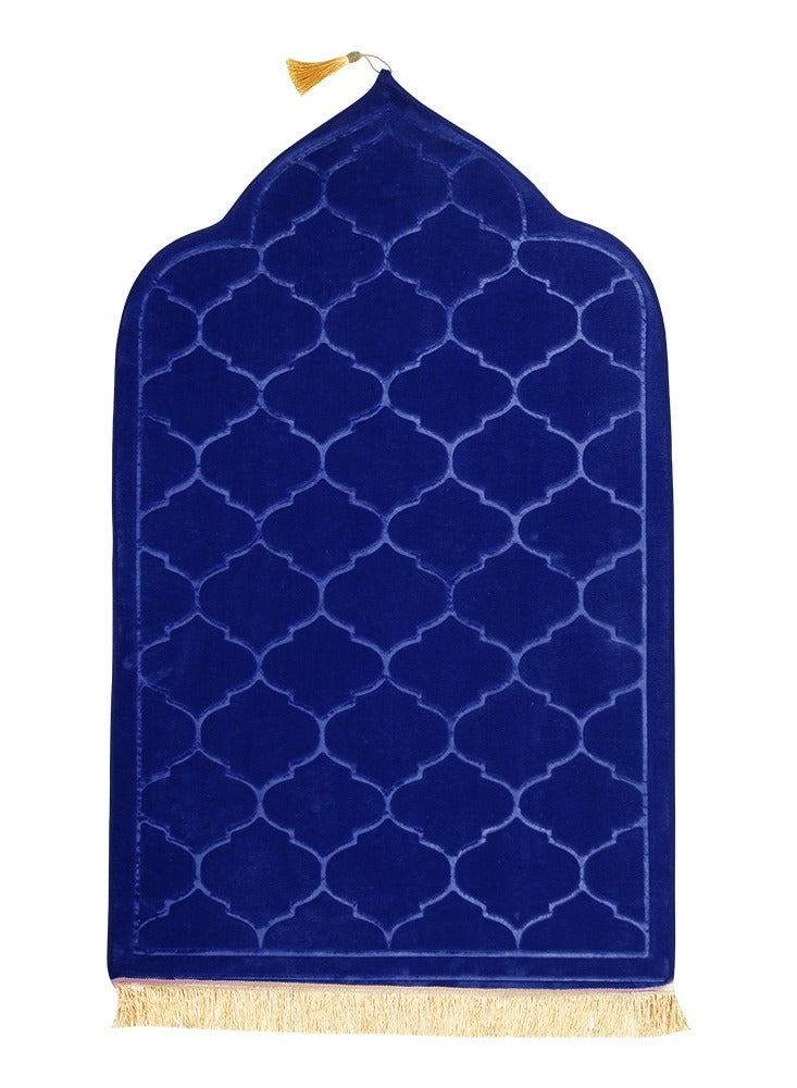 Embossed Prayer Mat Anti-Slip Velvet Top Islamic Prayer Mat Dome Style Thick Padded Sajadah Prayer Rug for Men Women Eid Gift Ramadan Blue 70 x 110 cm