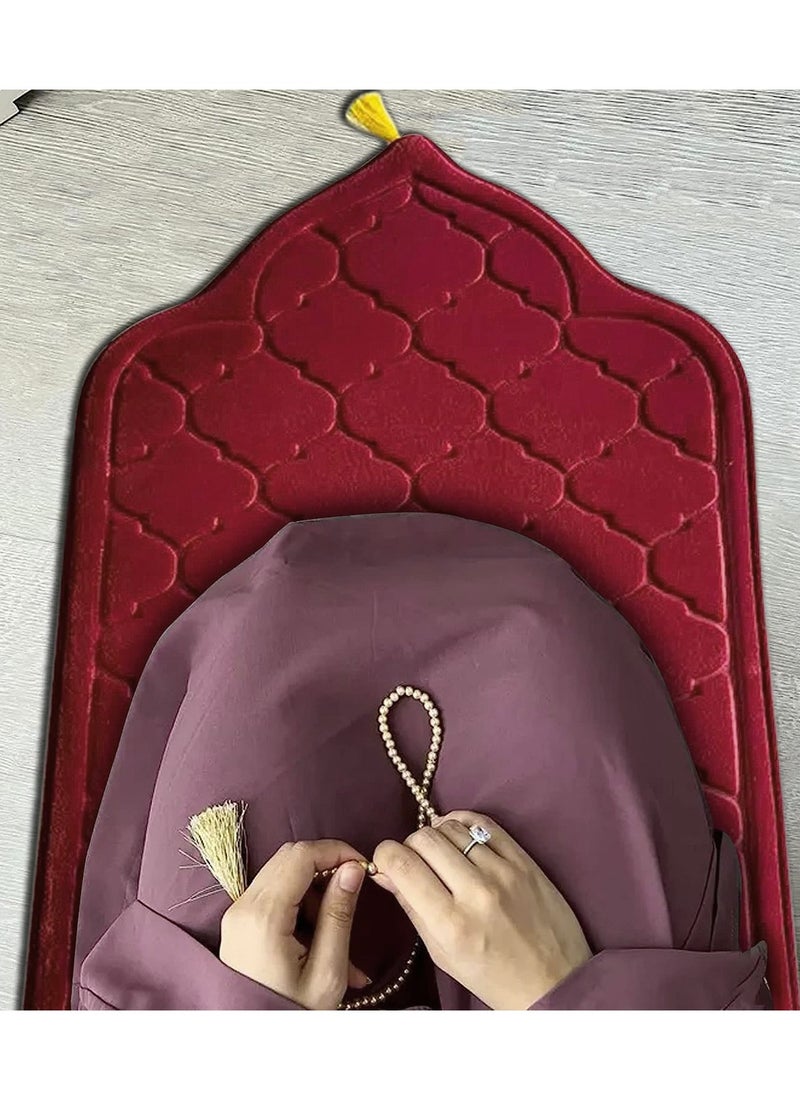 Fabienne - Embossed Prayer Mat Anti-Slip Velvet Top Islamic Prayer Mat Dome Style Thick Padded Sajadah Prayer Rug for Men Women Eid Gift Ramadan Blue 70 x 110 cm - Image 1