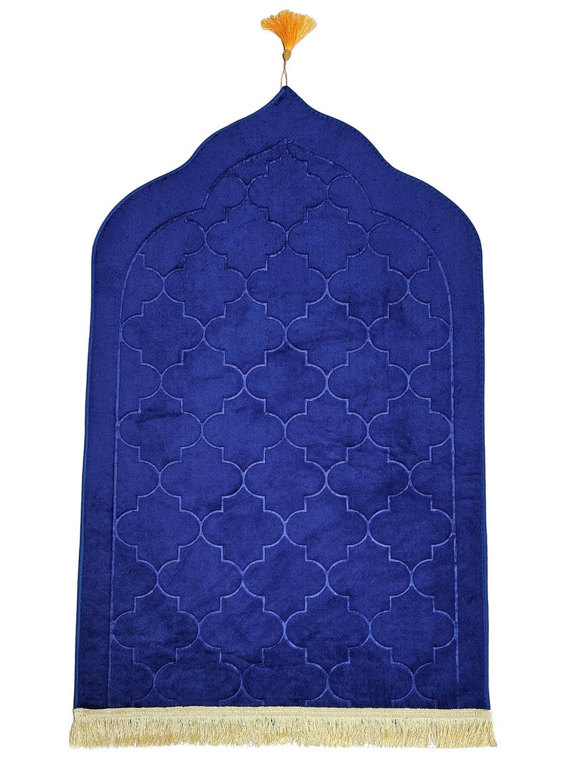 Fabienne - Embossed Prayer Mat Anti-Slip Velvet Top Islamic Prayer Mat Dome Style Thick Padded Sajadah Prayer Rug for Men Women Eid Gift Ramadan Blue 70 x 110 cm - Image 1