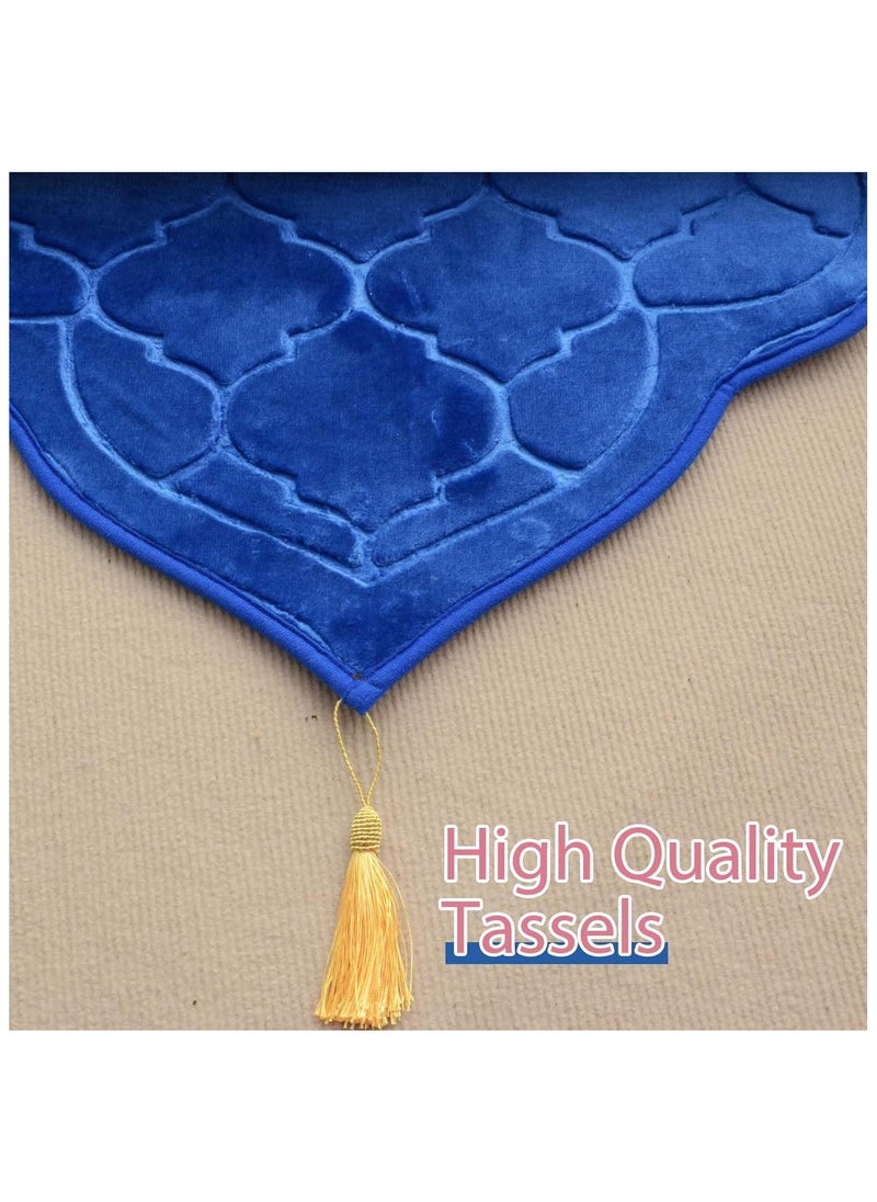 Fabienne - Embossed Prayer Mat Anti-Slip Velvet Top Islamic Prayer Mat Dome Style Thick Padded Sajadah Prayer Rug for Men Women Eid Gift Ramadan Blue 70 x 110 cm - Image 1