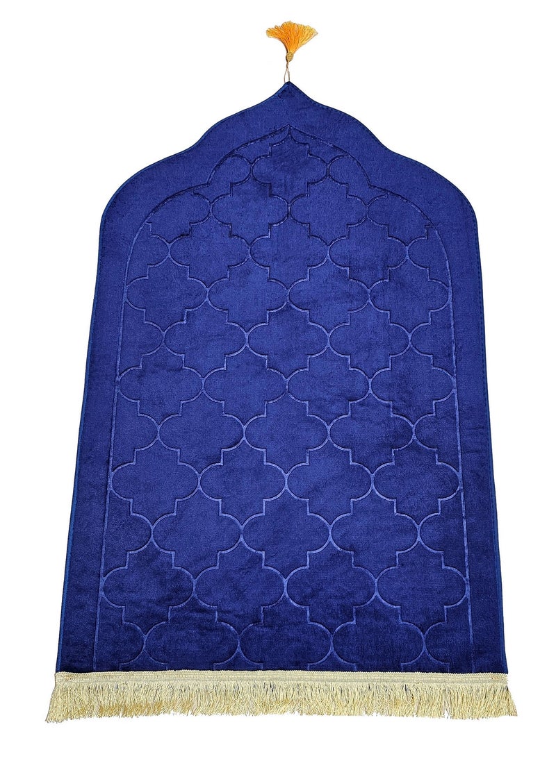 Fabienne - Embossed Prayer Mat Anti-Slip Velvet Top Islamic Prayer Mat Dome Style Thick Padded Sajadah Prayer Rug for Men Women Eid Gift Ramadan Blue 70 x 110 cm - Image 1
