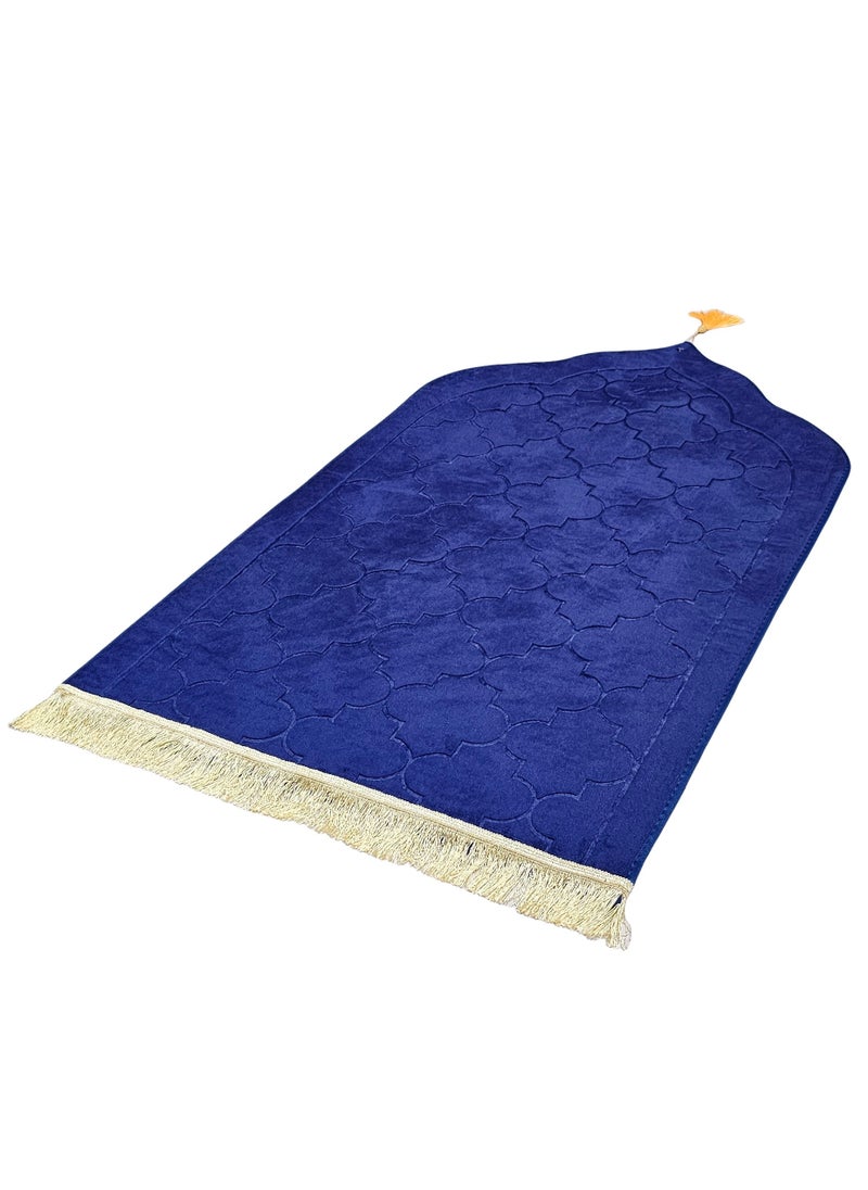 Fabienne - Embossed Prayer Mat Anti-Slip Velvet Top Islamic Prayer Mat Dome Style Thick Padded Sajadah Prayer Rug for Men Women Eid Gift Ramadan Blue 70 x 110 cm - Image 1