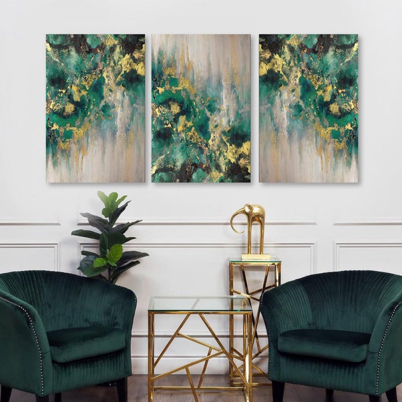 Marktna Three abstract canvas paintings with a hollow frame, measuring (90×40), three pieces - Image 1