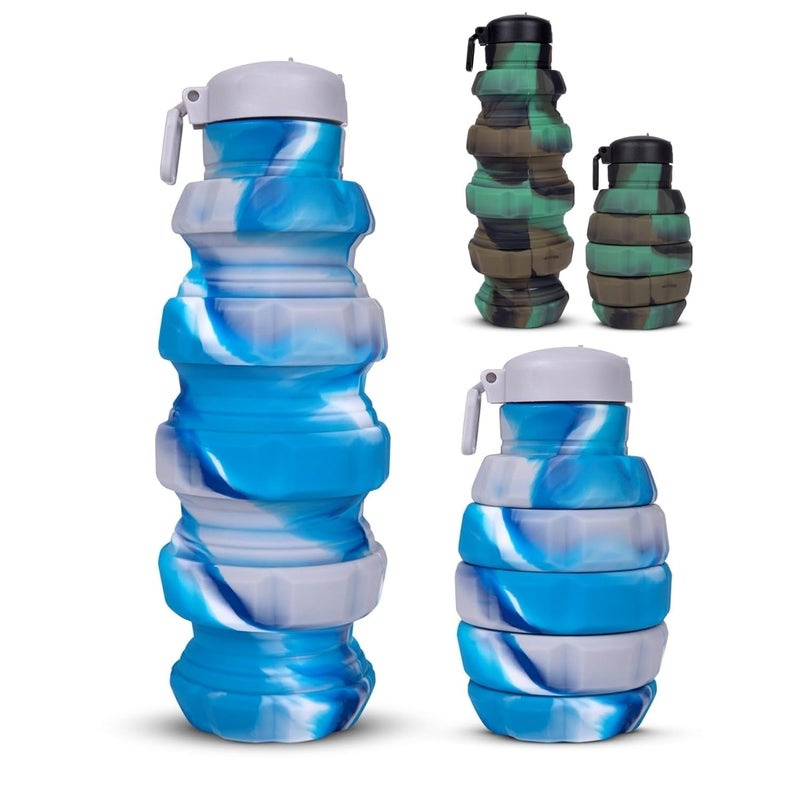 Elecart Flexible Portable Water Bottle with Flip Top Lid 500ml BPAFree Silicone Foldable Bottle for Travel Hiking Camping Fitness Sports Color May Vary - Image 1