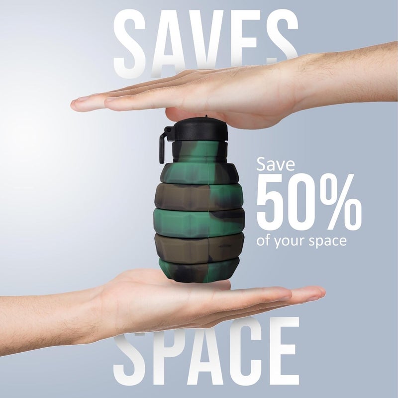 Elecart Flexible Portable Water Bottle with Flip Top Lid 500ml BPAFree Silicone Foldable Bottle for Travel Hiking Camping Fitness Sports Color May Vary - Image 2