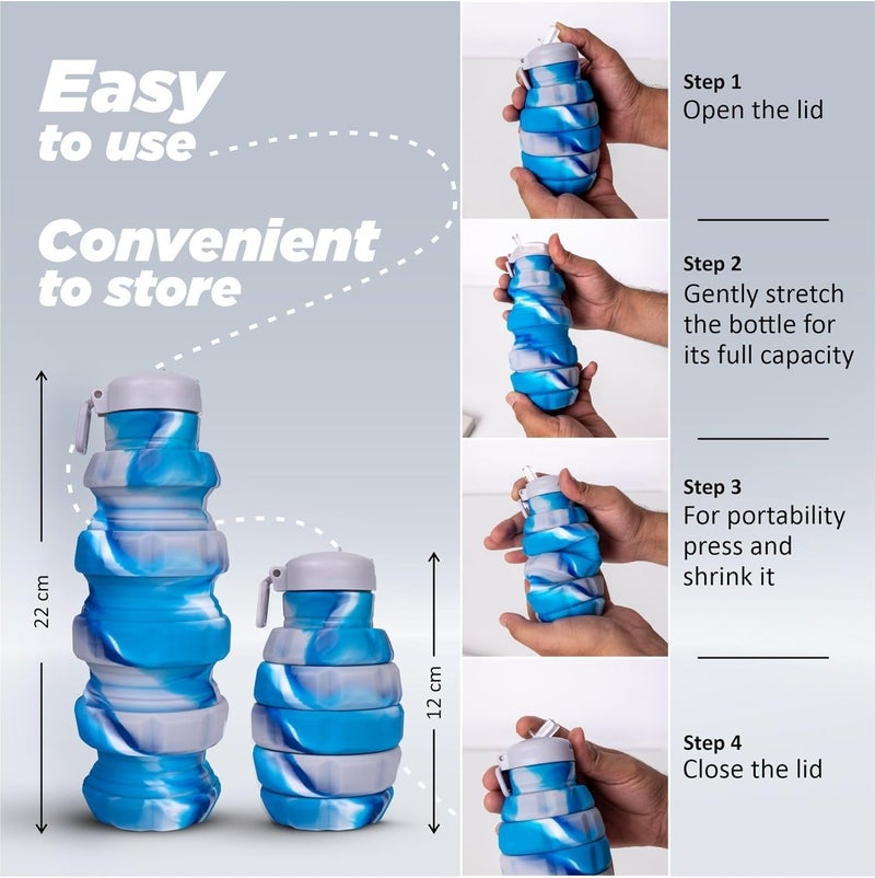 Elecart Flexible Portable Water Bottle with Flip Top Lid 500ml BPAFree Silicone Foldable Bottle for Travel Hiking Camping Fitness Sports Color May Vary - Image 3