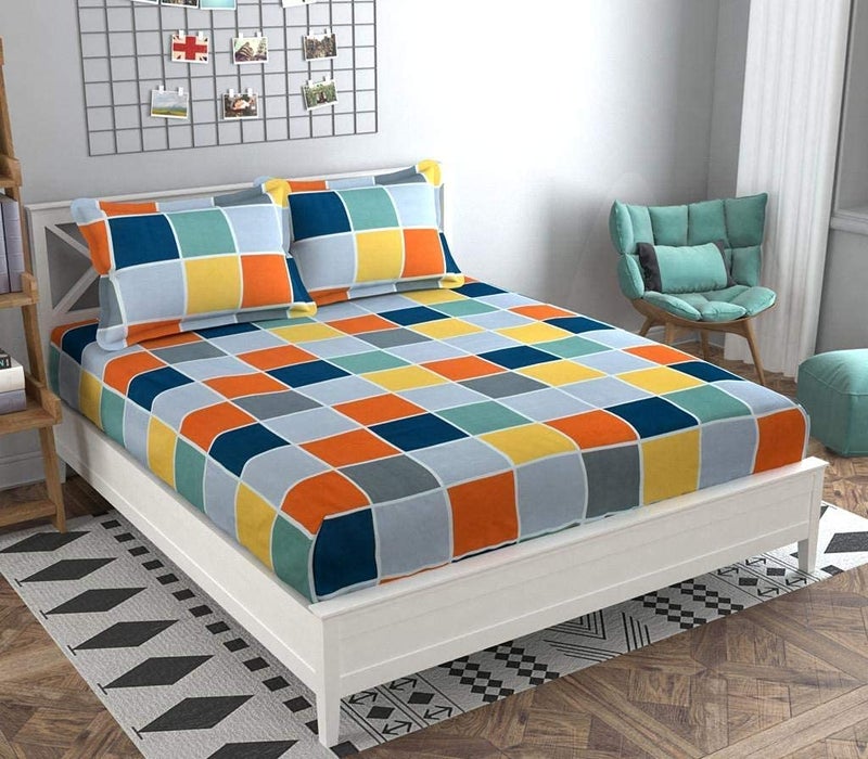 Umi Brushed Microfiber Cotton Double Bedsheet With 2 Pillow CoversBedsheet 90X100Inches Pillow Cover 17X27Cm 144 Tc Multi