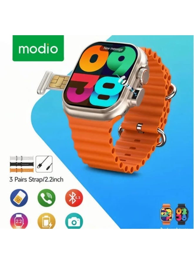 modio SM03 Smartwatch with SIM card, Dual Camera, 3 Interchangeable Straps and Wireless Charging for Women and Men - Image 2