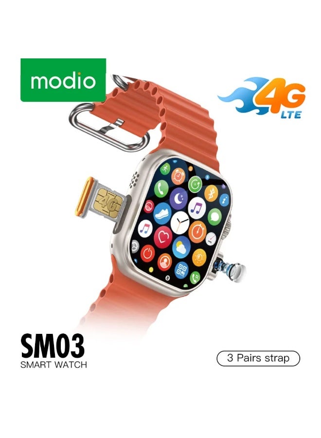 modio SM03 Smartwatch with SIM card, Dual Camera, 3 Interchangeable Straps and Wireless Charging for Women and Men - Image 1