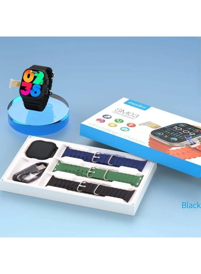 modio SM03 Smartwatch with SIM card, Dual Camera, 3 Interchangeable Straps and Wireless Charging for Women and Men - Image 3