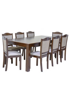 Contemporary 8-Seater Wooden Dining Set Featuring a Sleek Dark Brown Rectangular Table and Upholstered Cushioned Chairs – Ideal for Family Gatherings, Offering Comfort and Elegance. (Arfan) - pzsku/Z1DD9BA562A35DA3FFE85Z/45/_/1740417324/52b74a89-62c8-44f0-af15-50a377d8a083