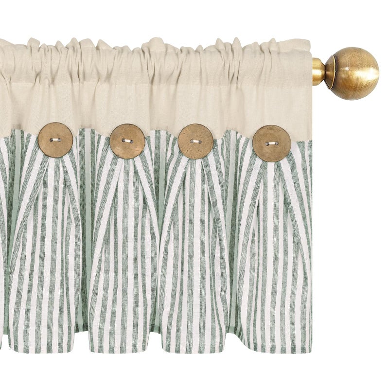 ASPMIZ Cotton Linen Kitchen Valance Curtains, Boho Rustic Button Linen Valances for Windows Farmhouse, Green Stripe Valance Window Treatment Tiers, Rod Pocket Window Valances for Cafe, 52 x 18 Inch - Image 3