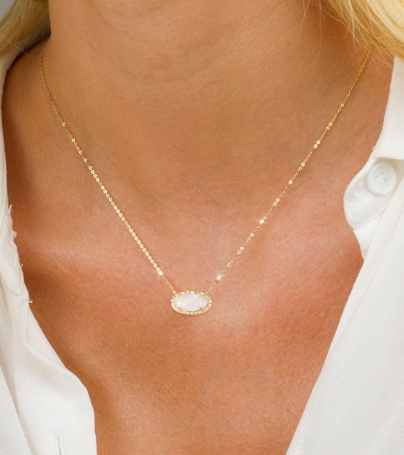 TLY Gold Necklace for Women 14k Gold Plated Dainty Oval Pendant Necklace Red Rose Quartz Druzy Stone Black Emerald Green Blue Choker Necklace Birthday Wedding Bridesmaid Prom Necklace Valentines Day Jewelry gifts - Image 2