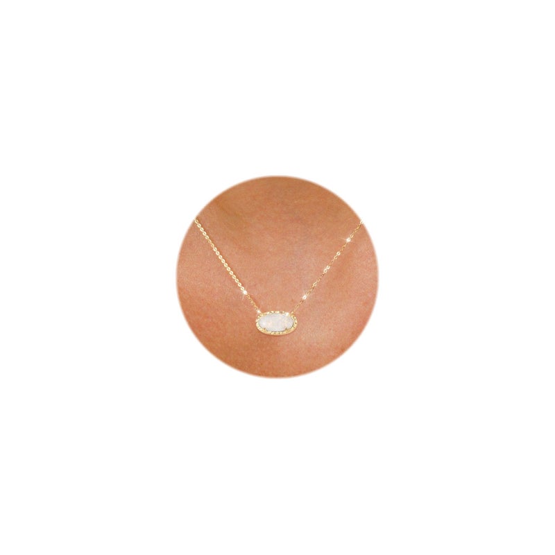 TLY Gold Necklace for Women 14k Gold Plated Dainty Oval Pendant Necklace Red Rose Quartz Druzy Stone Black Emerald Green Blue Choker Necklace Birthday Wedding Bridesmaid Prom Necklace Valentines Day Jewelry gifts - Image 1