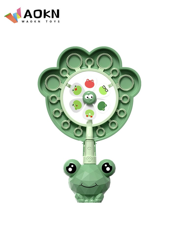 WAOKN - Children's Windmill Bubble Machine Cartoon Frog Porous Fan Blowing Bubble Stick Bathroom Bath Frog Bubble Maker for Bath, Foam Blower Bubbling Making Machine, Bathtub Toy for Baby Kids Happy Tub Time - Image 1