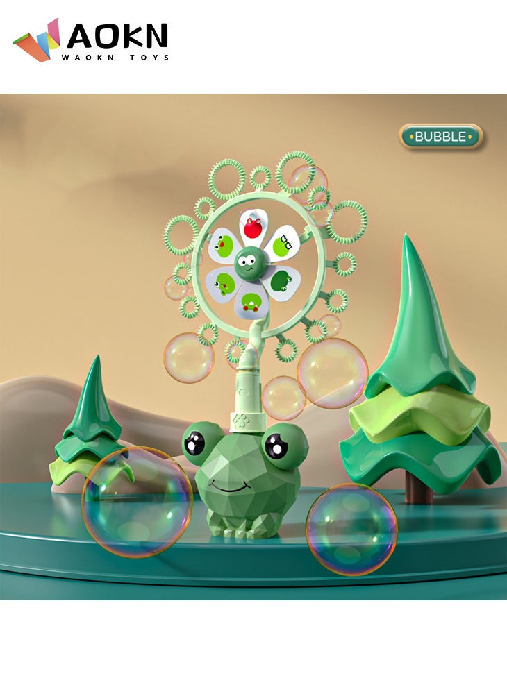 WAOKN - Children's Windmill Bubble Machine Cartoon Frog Porous Fan Blowing Bubble Stick Bathroom Bath Frog Bubble Maker for Bath, Foam Blower Bubbling Making Machine, Bathtub Toy for Baby Kids Happy Tub Time - Image 1