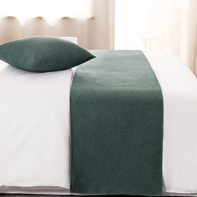 AMBERIS Bed Runners & Scarves Blue/Green, Faux Linen, Durable Decorative Bed Scarves for Home and Hotel (Pillowcases Sold Separately) - Image 2
