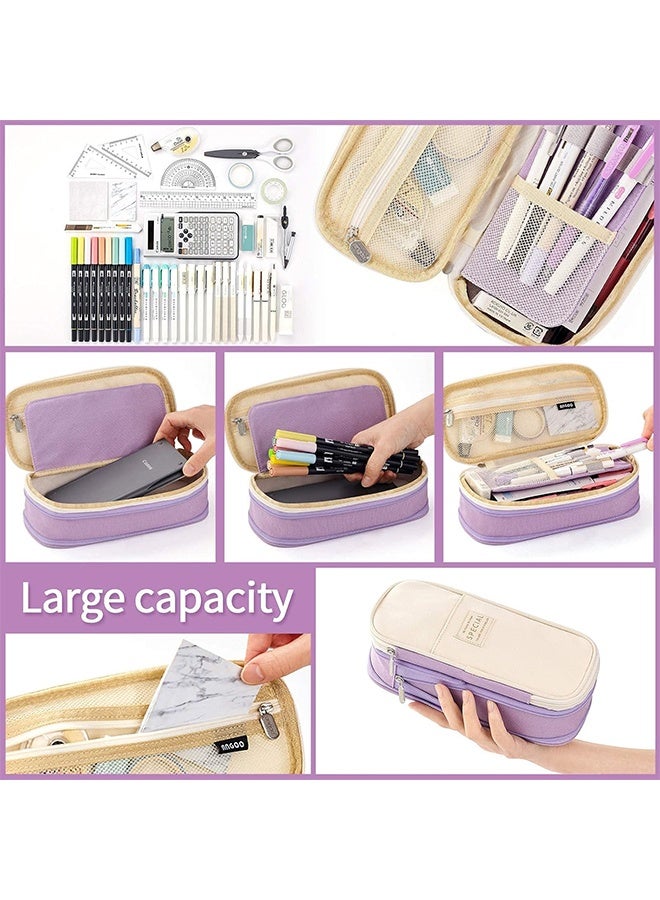 أنغو قضية قلم رصاص كبيرة السعة ، قضية قلم رصاص مغلق ، منظم القرطاسية ، مكتب كلية مدرسة قضية قلم رصاص كبيرة السعة كيس تخزين ، هدية للأولاد والبنات (أرجواني) - Image 3