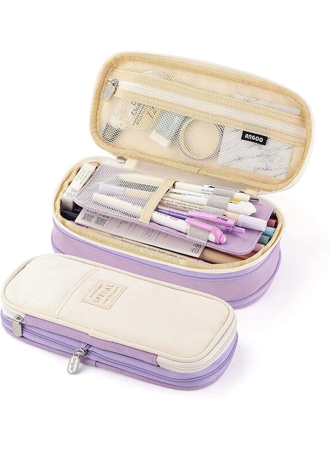 أنغو قضية قلم رصاص كبيرة السعة ، قضية قلم رصاص مغلق ، منظم القرطاسية ، مكتب كلية مدرسة قضية قلم رصاص كبيرة السعة كيس تخزين ، هدية للأولاد والبنات (أرجواني) - Image 1