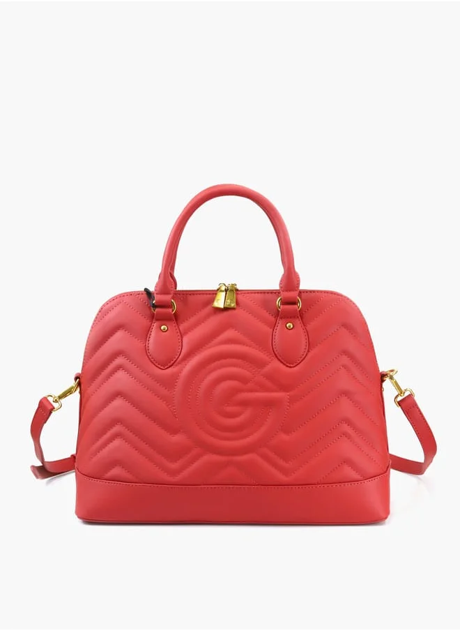 غابرييلا غوتشي Gabriella Gucci Chevron Textured Tote Bag with Top Handles and Zip Closure