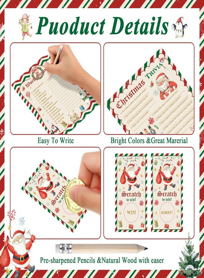 Harloon 172 Pcs Christmas Games Set Christmas Party Games for Adults Family Group Santa Trivia Word Scramble Xmas Bingo Winter Holiday Activities with Pencils for Winter Holiday Xmas Party Supplies - Image 5