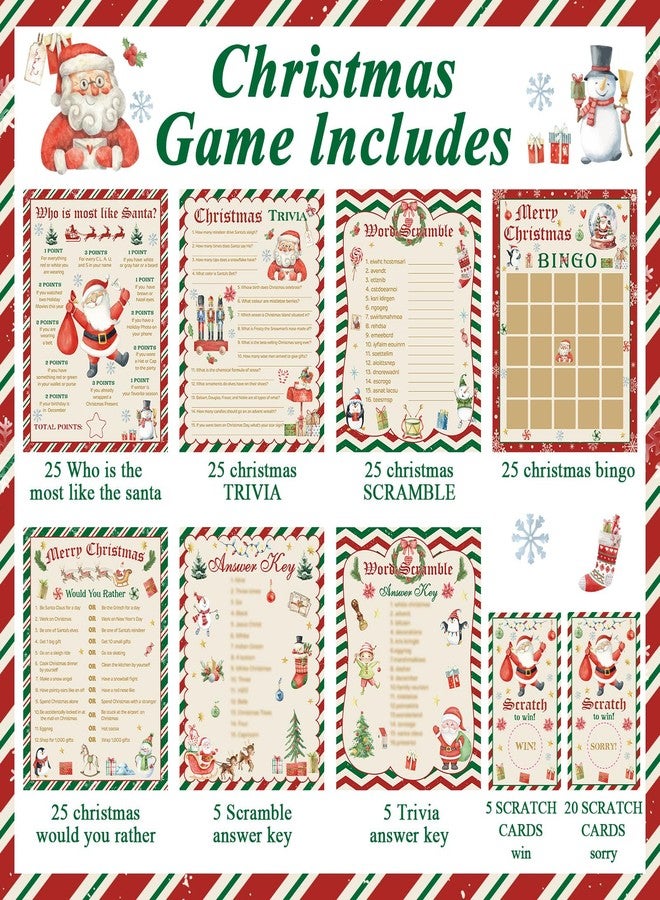 Harloon 172 Pcs Christmas Games Set Christmas Party Games for Adults Family Group Santa Trivia Word Scramble Xmas Bingo Winter Holiday Activities with Pencils for Winter Holiday Xmas Party Supplies - Image 2