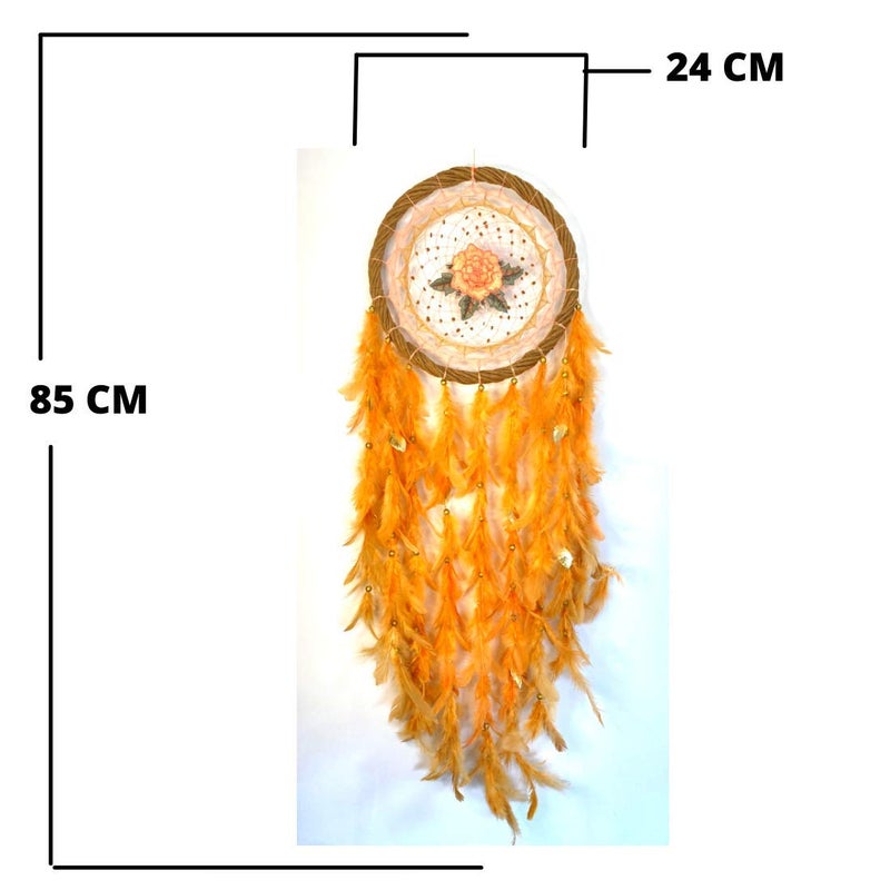 Rooh Dream Catcher Large Peach Flower with Wreath Ring Handmade Hangings for Positivity Can be Used as Home Decor Gift Wall Hangings Meditation Room Yoga Temple Wind Chime Car Hanging - Image 4