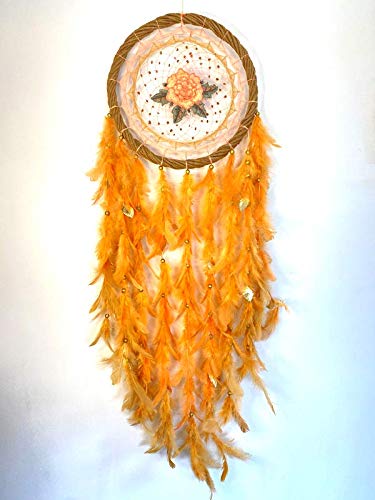 Rooh Dream Catcher Large Peach Flower with Wreath Ring Handmade Hangings for Positivity Can be Used as Home Decor Gift Wall Hangings Meditation Room Yoga Temple Wind Chime Car Hanging - Image 1