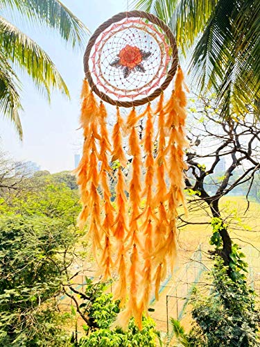 Rooh Dream Catcher Large Peach Flower with Wreath Ring Handmade Hangings for Positivity Can be Used as Home Decor Gift Wall Hangings Meditation Room Yoga Temple Wind Chime Car Hanging - Image 3