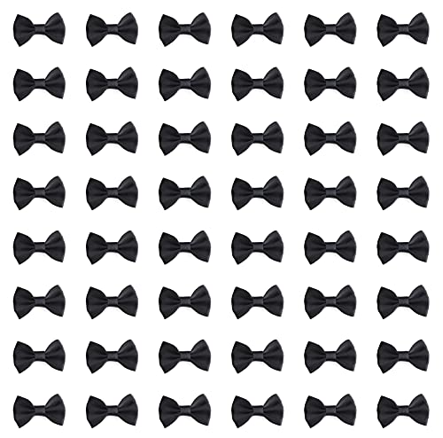 Sowaka 50 Pcs Mini Satin Bows Ribbon Vintage Soft Boutique Flower Bowknot for DIY Crafting Project Appliques Sewing Scrapbooking Wedding Birthday Gift Present Home Party Decoration (Black) - Image 2
