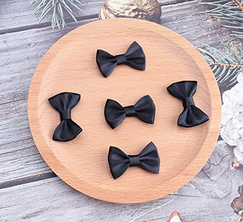 Sowaka 50 Pcs Mini Satin Bows Ribbon Vintage Soft Boutique Flower Bowknot for DIY Crafting Project Appliques Sewing Scrapbooking Wedding Birthday Gift Present Home Party Decoration (Black) - Image 5