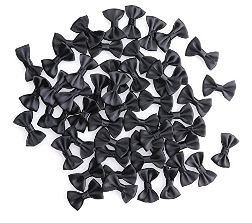 Sowaka 50 Pcs Mini Satin Bows Ribbon Vintage Soft Boutique Flower Bowknot for DIY Crafting Project Appliques Sewing Scrapbooking Wedding Birthday Gift Present Home Party Decoration (Black) - Image 1