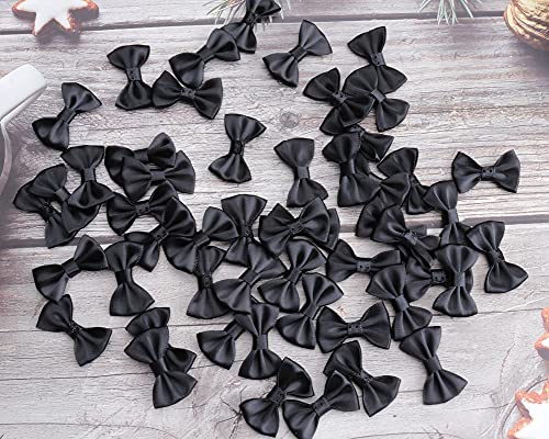 Sowaka 50 Pcs Mini Satin Bows Ribbon Vintage Soft Boutique Flower Bowknot for DIY Crafting Project Appliques Sewing Scrapbooking Wedding Birthday Gift Present Home Party Decoration (Black) - Image 4