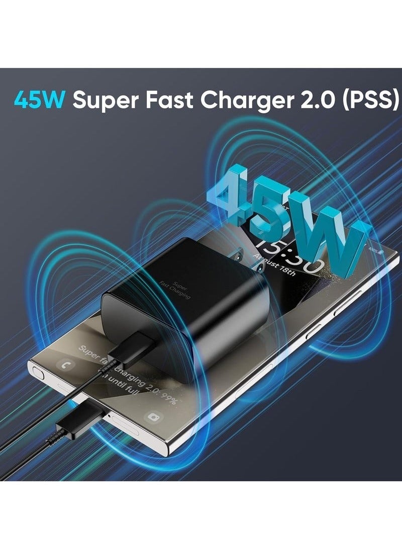 Samsam شاحن PD سريع الشحن بقوة 45 واط USB-C - متوافق مع S24 و S23 و S22 و S21 و S20 Ultra و S24+ و S23+ و S22+ و S21+ و A53 و A15 و A55 و A54 - محول طاقة من نوع C. - Image 3