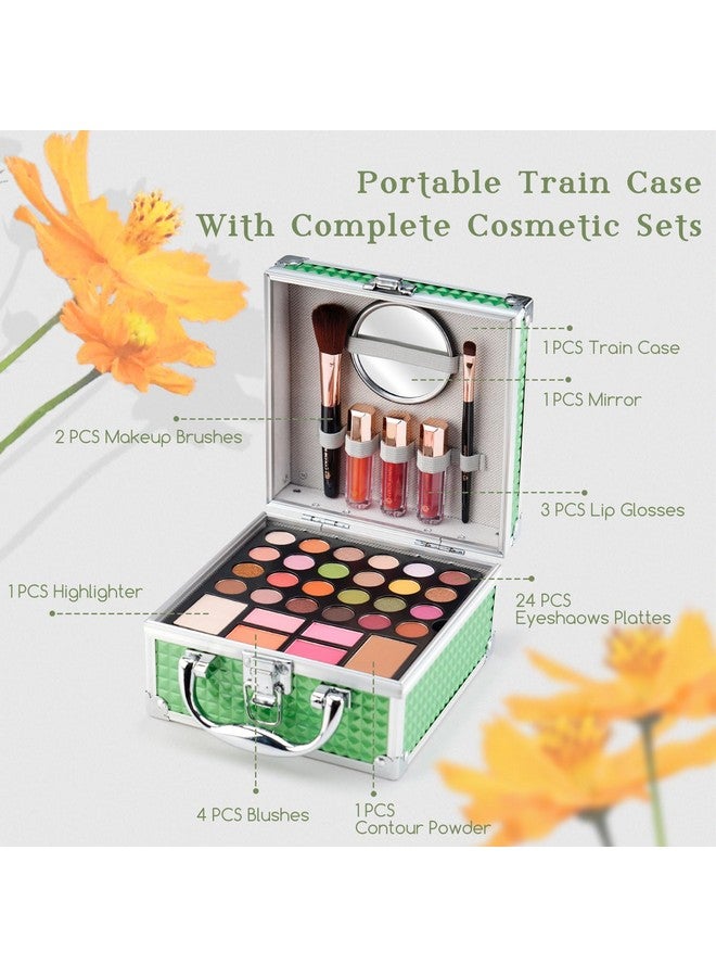 كولور_نيمف مجموعة مكياج للمبتدئين في سن المراهقة مع حقيبة مستحضرات تجميل صغيرة متضمنة، لوحة ظلال عيون مكونة من 24 لونًا، أحمر خدود، برونزر، هايلايتر، أحمر شفاه، فرش مرآة (أخضر) - Image 2