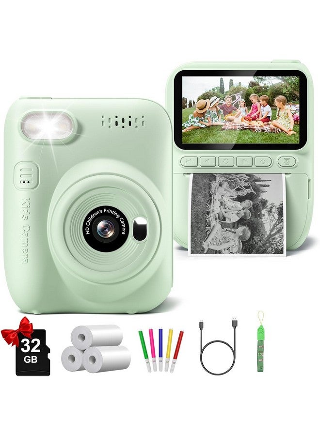 Gofunly Kids Camera Instant Print, 3.0" HD 32MP 1080P Toddler Digital Camera with 3 Rolls of Printer Paper, Birthday Gifts Toy for 3-12 Year Old Girls Boys with 32GB SD Card-Green - Image 1