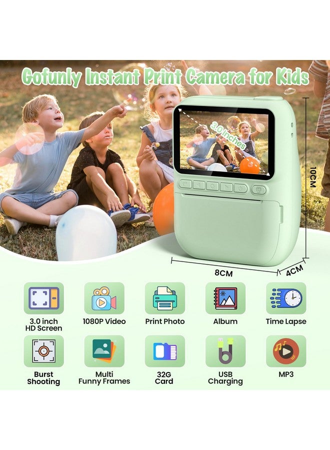Gofunly Kids Camera Instant Print, 3.0" HD 32MP 1080P Toddler Digital Camera with 3 Rolls of Printer Paper, Birthday Gifts Toy for 3-12 Year Old Girls Boys with 32GB SD Card-Green - Image 3
