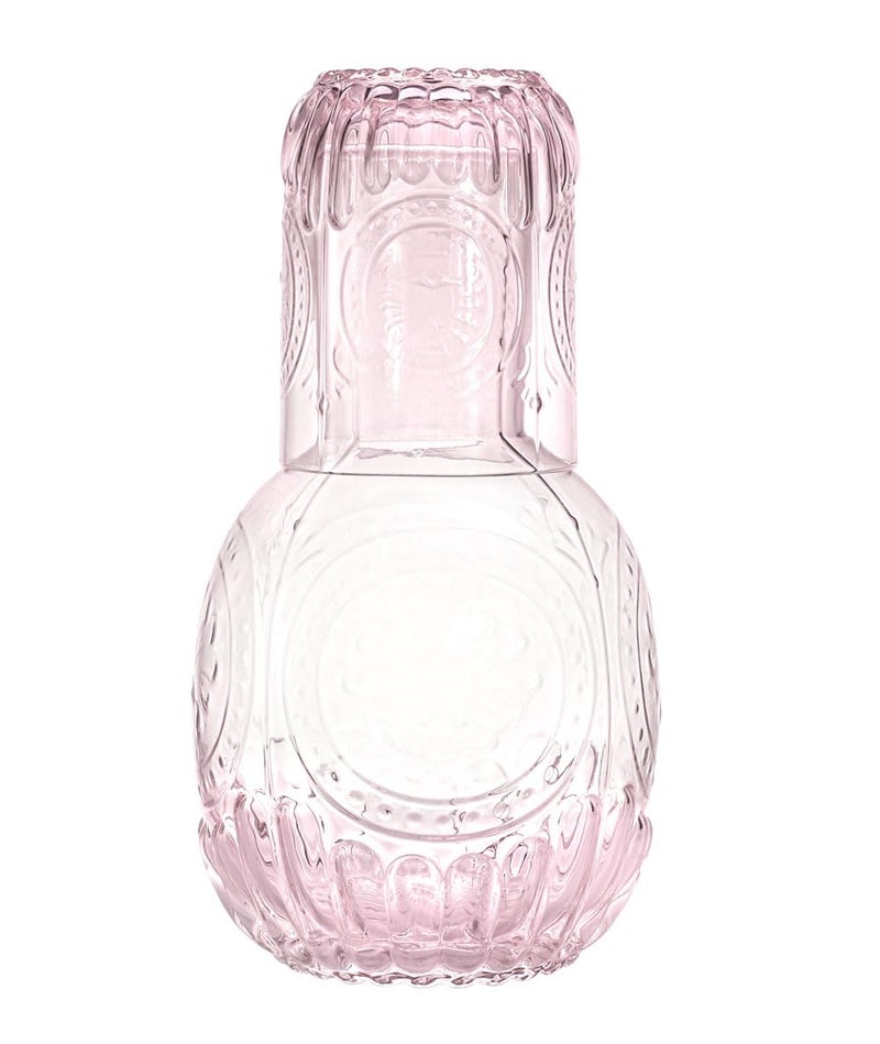 RockTrend Retro Clear Glass Bedside Night Water Carafe with Tumbler Glass Relief Glass Pitcher And Cup Night Set