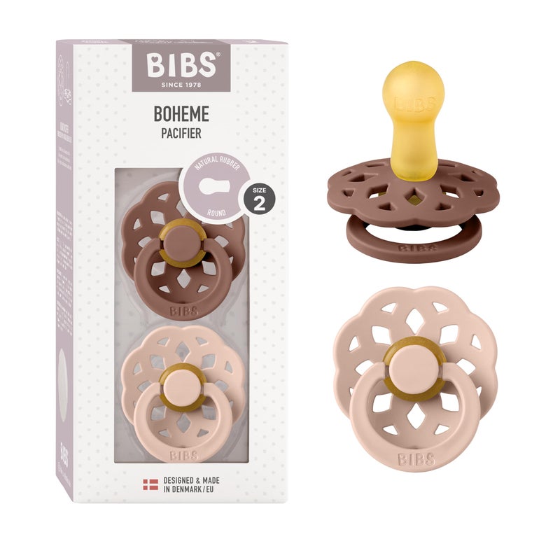 BIBS Pacifiers - Boheme Collection | BPA-Free Baby Pacifier | Made in Denmark | Set of 2 Woodchuck/Blush Color Premium Soothers | Size 6-18 Months - Image 1