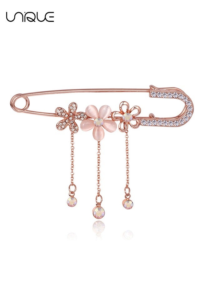 Unique Brooch - Camellia Brooch - Diamond Brooch - Rose Gold Brooch - Safety Pin - Sweater Shirt Jacket Clothing Accessories - DIY Crafts - Image 1