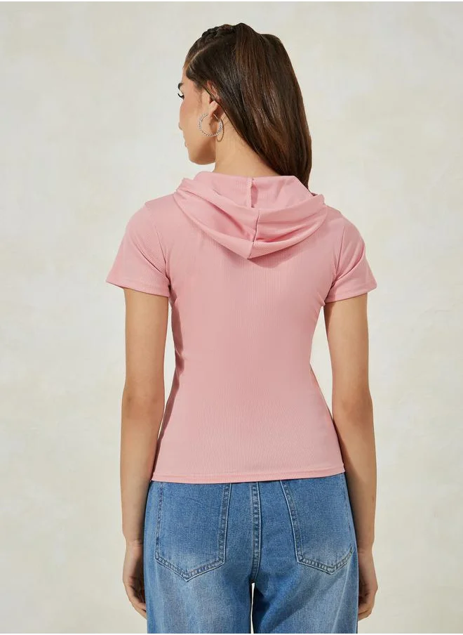 Styli Ribbed Fitted Polo T-Shirt with Flap Pocket