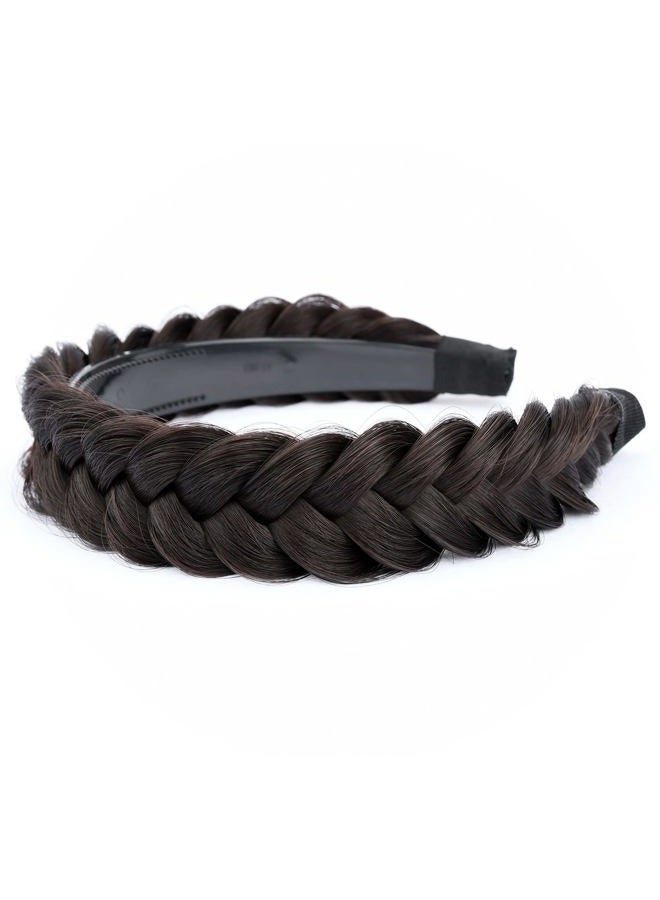 BOBIYA Wide Chunky Plaited Braided Headband Hair Band Synthetic Braid Hairpieces with Teeth Piano Two Tone Colors Accessories (W-Brunette Brown) - Image 1