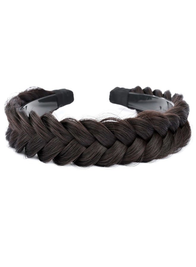 BOBIYA Wide Chunky Plaited Braided Headband Hair Band Synthetic Braid Hairpieces with Teeth Piano Two Tone Colors Accessories (W-Brunette Brown) - Image 2