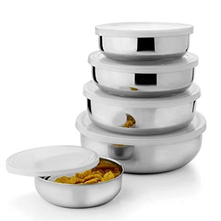 KITCHEN CLUE Stainless Steel Classic Kitchen Storage Containers Storage Bowl Set with Lids I 5 Pieces, Silver - Image 5