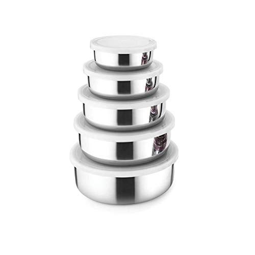 KITCHEN CLUE Stainless Steel Classic Kitchen Storage Containers Storage Bowl Set with Lids I 5 Pieces, Silver - Image 1