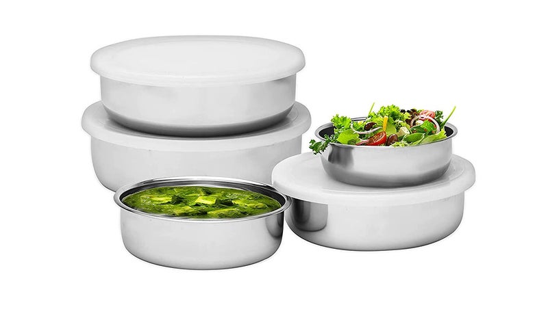 KITCHEN CLUE Stainless Steel Classic Kitchen Storage Containers Storage Bowl Set with Lids I 5 Pieces, Silver - Image 4